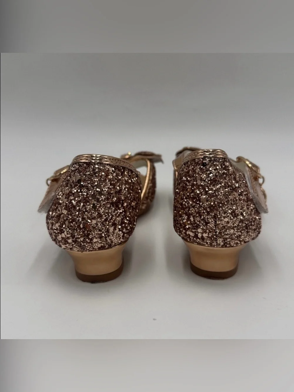 Girls Rose Gold Glitter Bow Dress Sandals with Pearl Accent Size 13